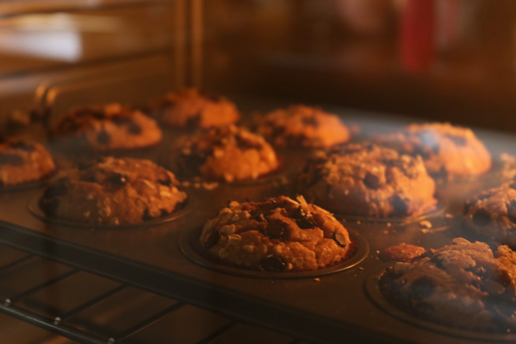 Banana Oats Muffins in a microwave.